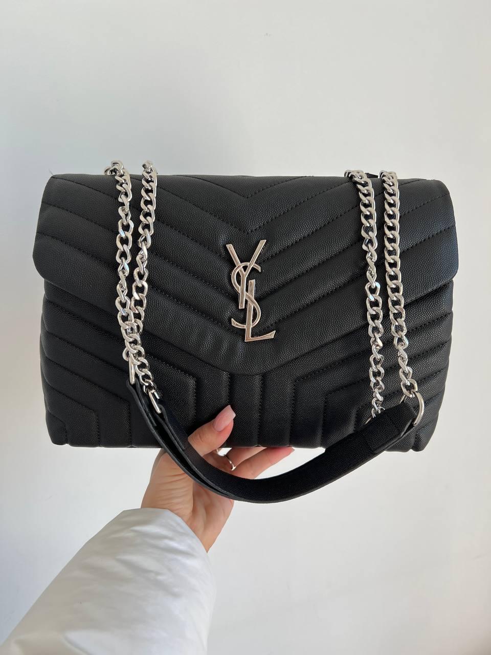 Жіноча сумка клатч Yves Saint Laurent Black (чорна) BONO44664 маленька з емблемою YSL текстурна екошкіра топ