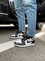 Женские кроссовки Nike Air Jordan 1 black/white (чёрные с белым) высокие спортивные кеды J003 cross