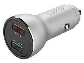 Автомобільний зарядний пристрій Orico 30 Вт з двома роз'ємами USB Quick Charge 3.0/2.0 Сріблястий ORICO-UPF-Q2-SV-BP