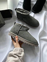 Женские зимние угги Ugg Ultra Mini Grey Suede (тёмно-серые) крутые комфортные теплые сапоги UG074 cross