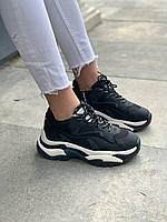 Женские кроссовки ASH Black (чёрные с белым) демисезонные модные кроссы с массивной подошвой As0043 cross