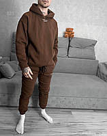 Мужской костюм штаны и худи с надписью (коричневый) sKR9 молодежный спортивный теплый комплект трехнитка cross