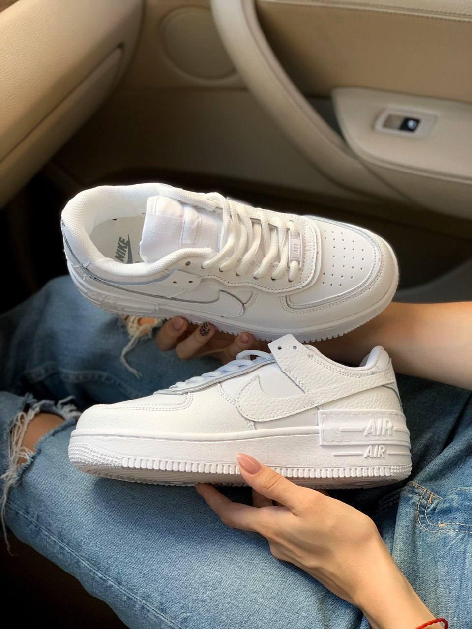 Жіночі кросівки Nike Air Force 1 Shadow White (білі) низькі модні кеди на танкетці N0034 топ, фото 1