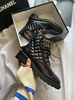 Женские зимние ботинки Lace-up Boots Black (черные) модные тёплые сапоги с мехом CH006 cross