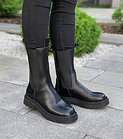 Женские ботинки Bottega Veneta Boots Black (черные) высокие стильные демисезонные сапоги PD6496 cross