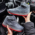 Чоловічі зимові кросівки Nike Air Force 1 grey (сірі з червоним) високі модні кеди на хутрі F618 топ, фото 4