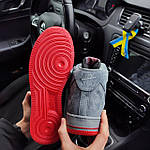 Чоловічі зимові кросівки Nike Air Force 1 grey (сірі з червоним) високі модні кеди на хутрі F618 топ, фото 5