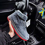 Чоловічі зимові кросівки Nike Air Force 1 grey (сірі з червоним) високі модні кеди на хутрі F618 топ, фото 6