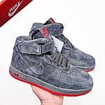Чоловічі зимові кросівки Nike Air Force 1 grey (сірі з червоним) високі модні кеди на хутрі F618 топ, фото 8