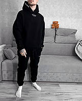 Мужской костюм штаны и худи с надписью (черный) sKR1теп молодежный спортивный теплый комплект трехнитка топ L