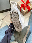 Жіночі зимові уги Ugg mini Grey Lux (сірі) круті комфортні теплі чоботи UG084 топ, фото 4