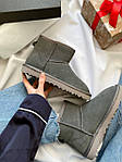 Жіночі зимові уги Ugg mini Grey Lux (сірі) круті комфортні теплі чоботи UG084 топ, фото 5