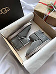 Жіночі зимові уги Ugg mini Grey Lux (сірі) круті комфортні теплі чоботи UG084 топ, фото 6