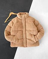 Куртка зимняя пушистая (бежевая) sKM3 очень теплая молодежная теплая приятная на ощупь велсофт топ