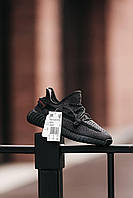 Женские кроссовки Adidas Yeezy Boost 350 v2 Black (чёрные) рефлективные мягкие деми кроссы MD0156 cross