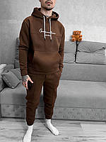 Теплый мужской спортивный костюм штаны+худи (коричневый) HS13 трехника на флисе премиум качество cross