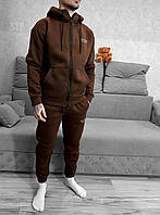 Теплый мужской спортивный костюм штаны+худи на молнии (коричневый) sST2 трехника на флисе премиум качество