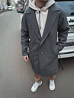 Мужское пальто оверсайз демисезонное (серое) sPLTOS4 стильное представительное кашемировое топ S/M