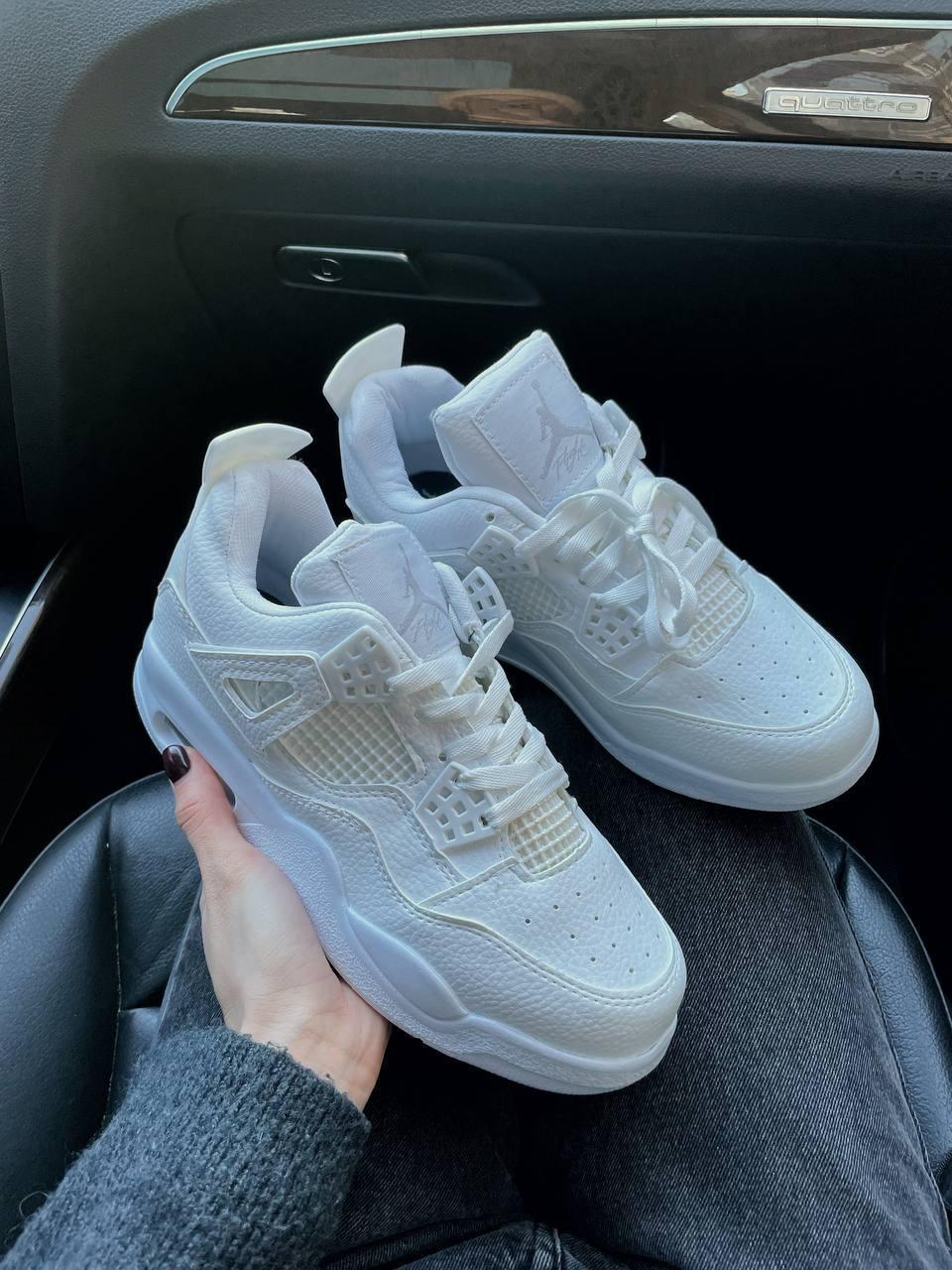 Жіночі кросівки Nike Air Jordan 4 Retro White (білі) низькі стильні весняні світлі кроси J0017 топ, фото 1