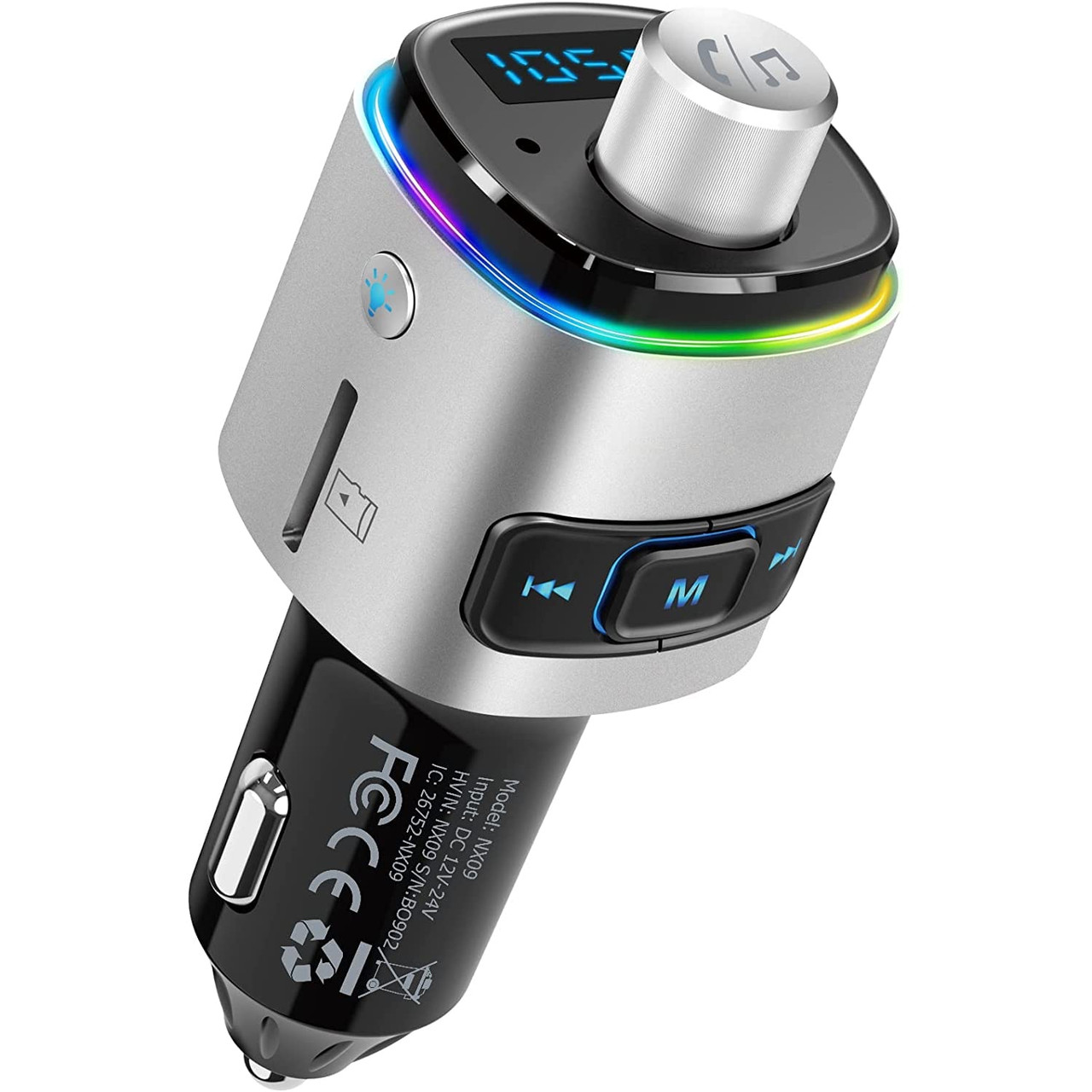Автомобільний Bluetooth FM-передавач Nulaxy, 7 кольорів, світлодіодна підсвітка