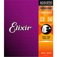 Струны Elixir 16077 NANOWEB Phosphor Bronze 12-56 Light-Medium