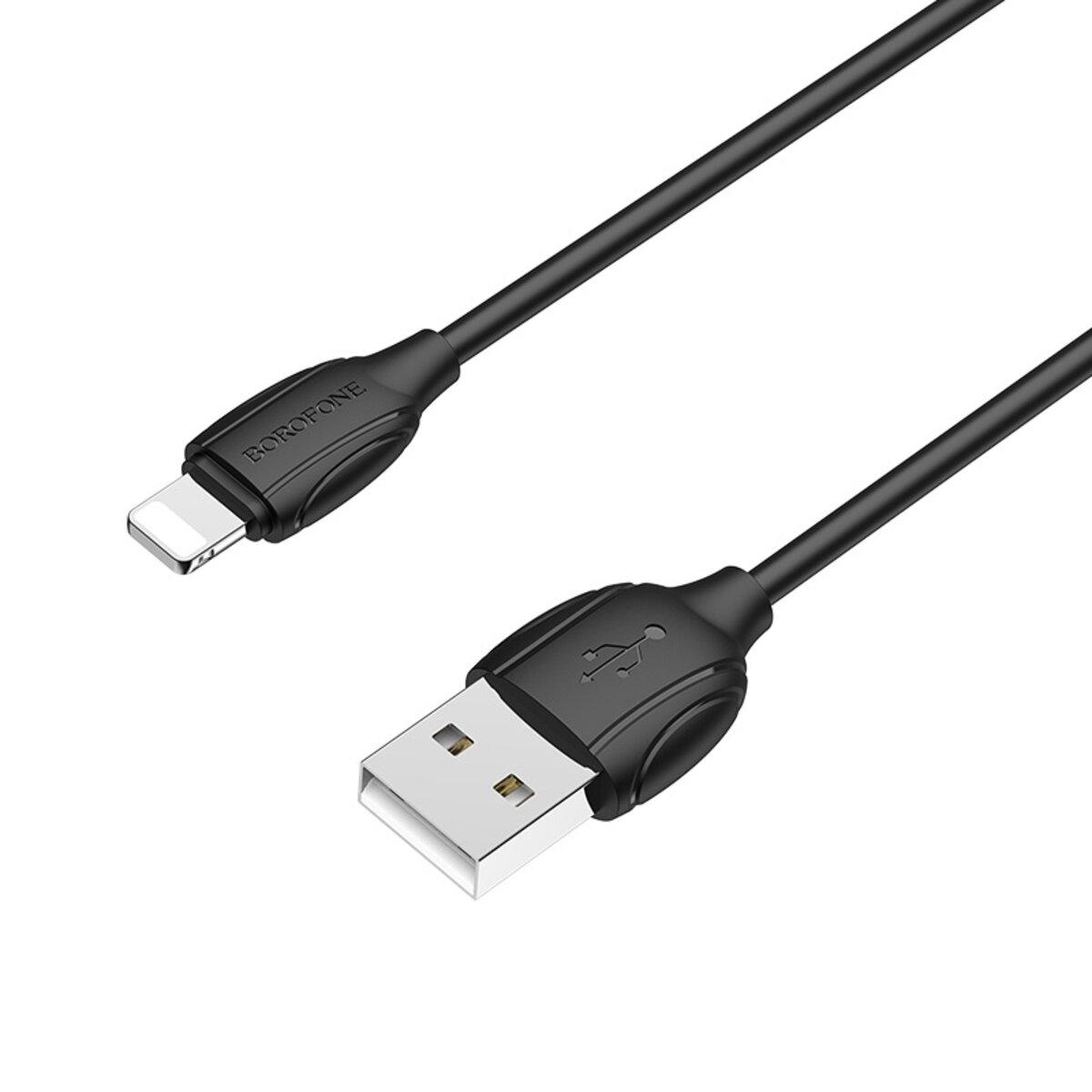 Кабель BOROFONE BX19 USB to iP 2.4A, 1m, PVC, TPE connectors, Black (BX19LB)