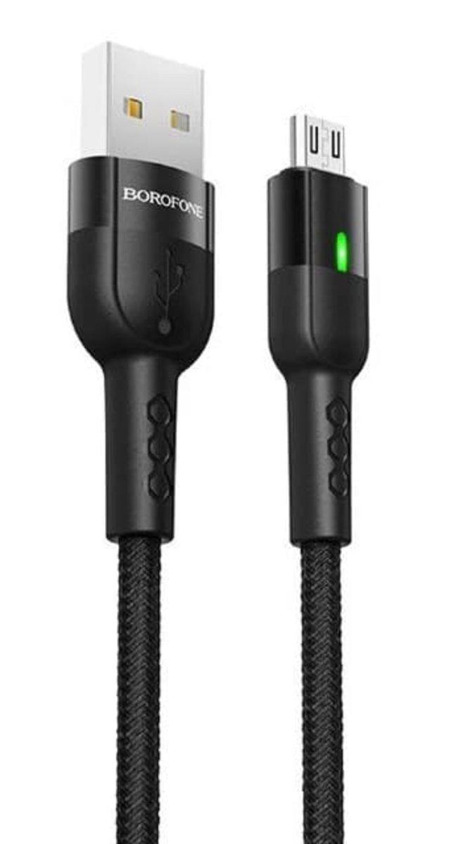 Кабель BOROFONE BU17 USB to Micro, 2.4A, 1.2m, nylon, aluminum connectors, light indicator, Black (BU17MB)