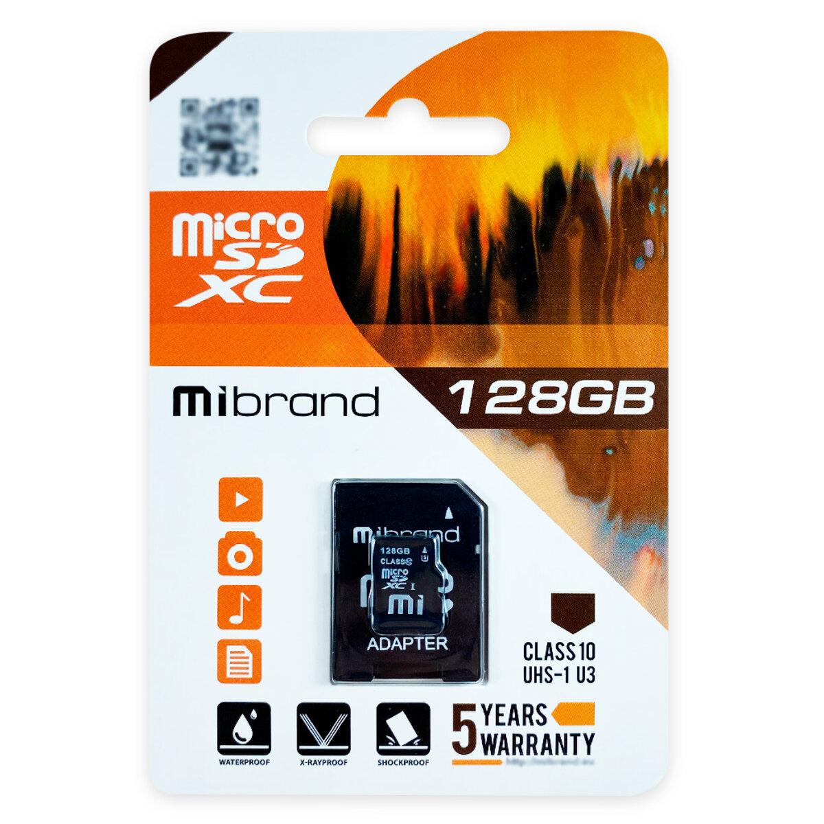 MicroSDXC (UHS-1 U3) Mibrand 128Gb class 10 (adapter SD) (MICDHU3/128GB-A)