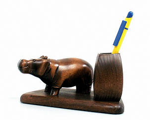 Подарунковий настільний набір підставка для ручок зі статуеткою бегемот, фото 2