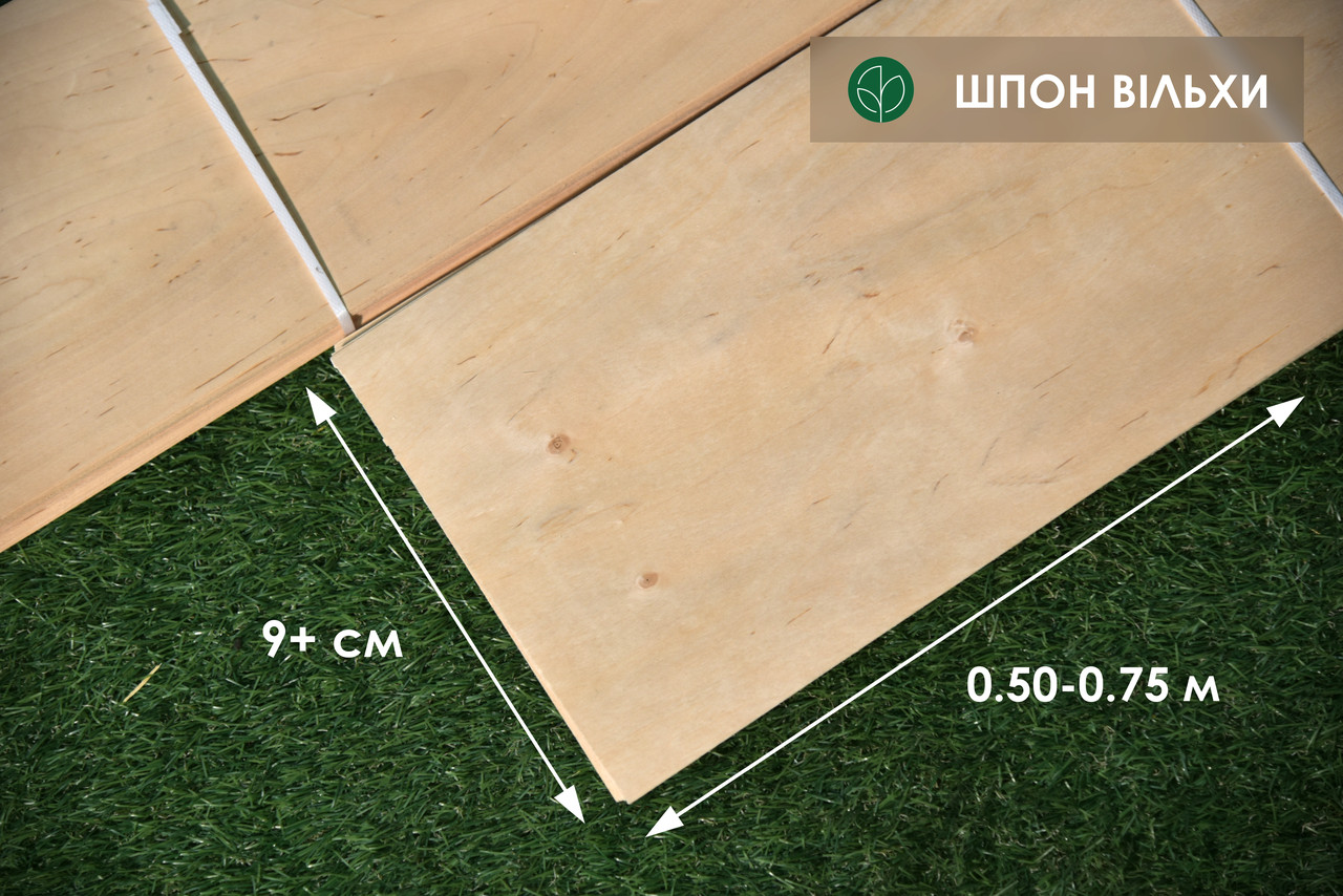 Шпон вільхи - 0,6 мм, довжина 2,1-3,8 м / ширина 9 см+, сучки/ядро (IІІ ґатунок), фото 1