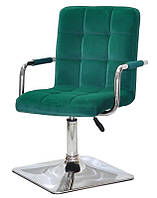 Кресло Augusto 4-CH-Base зеленый 1003 велюр, на квадратной хромированной опоре, с регулировкой высоты