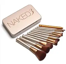 Професійний набір пензлів для макіяжу NAKED3 в металевому боксі 12 шт Коричневі, Пензлі для макіяжу, фото 4