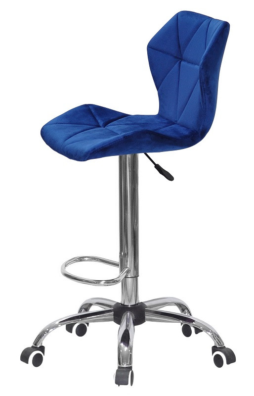 Высокий стул на колесах Torino Bar-CH-Office бархат синий B-1026 - фото 3 - id-p1741588262