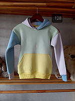 Дитяче тепле яскраве різнобарвне худі з начосом із кишенею спереду з капюшоном 128, Різні кольори