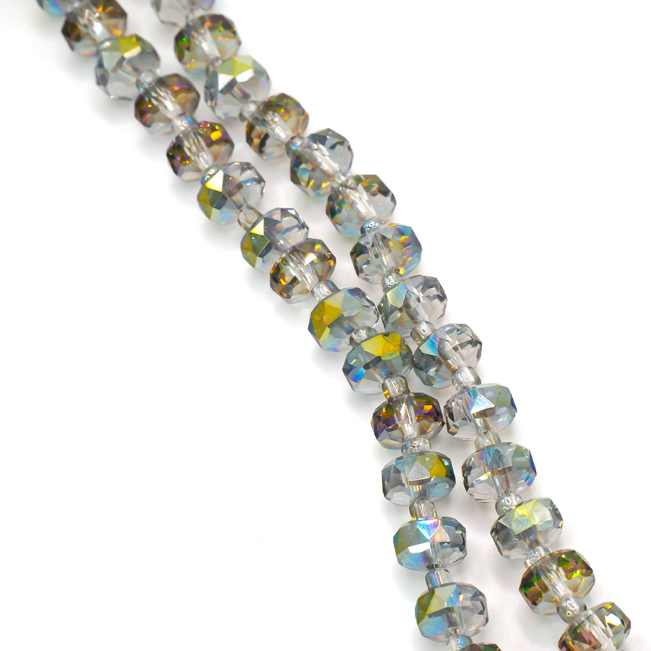 Намистини Кришталь рондель з бісером 5х8 мм та 2х4 мм Сіро-жовтий Ав 75 см (+-по 96 шт.), фото 1