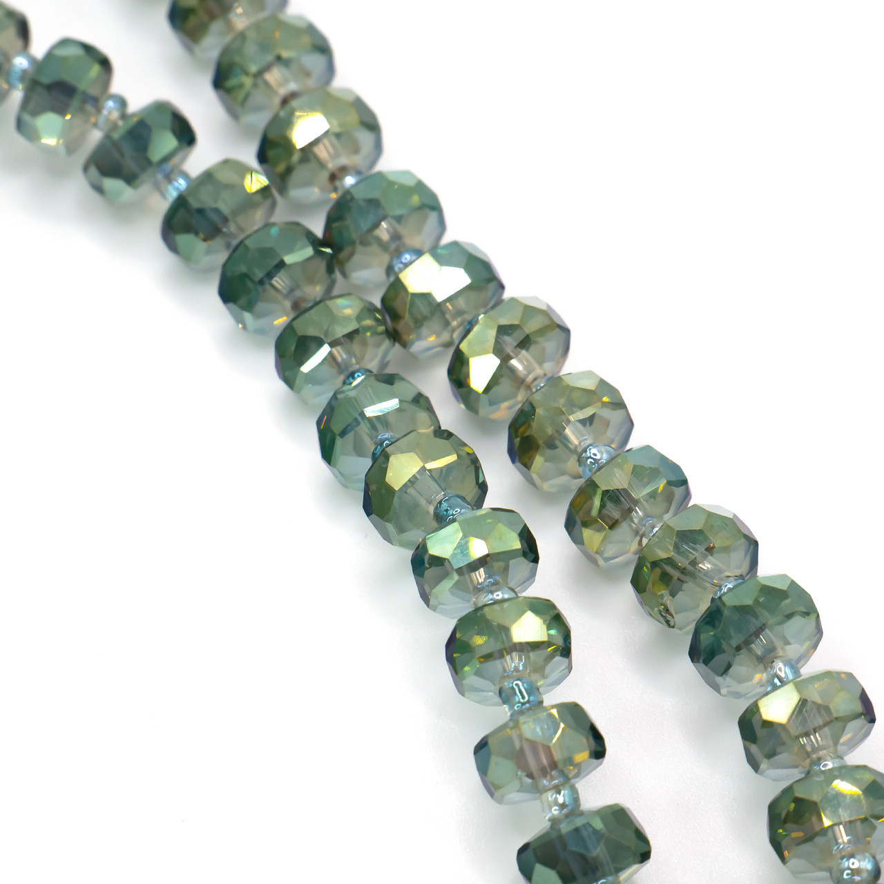 Намистини Кришталь рондель з бісером 5х8 мм та 2х4 мм Салатовий Темний Ав 75 см (+-по 96 шт.), фото 1