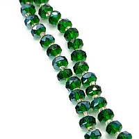 Бусины Хрусталь рондель с бисером, размер 5х8мм и 2х4мм, цвет Зеленый, 75см (примерно по 96 шт.)