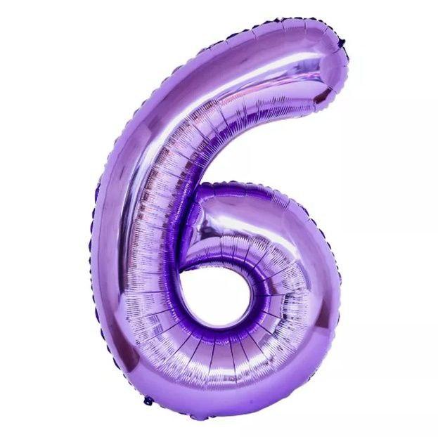 Фольгована цифра 6 розмір 100см | Фіолетовий