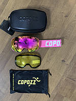 Комплект профессиональная лыжная маска Copozz на магнитах розовая
