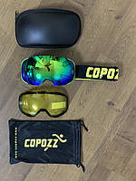 Комплект профессиональная лыжная маска Copozz на магнитах зеленая