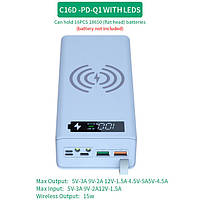 Кишеня BrooDio С16-PD-Qi колір-білий для 16 акумуляторів 18650 для виготовлення Павербанку (макс. 45Вт)