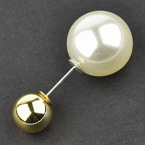 Брошь Игла серебристого цвета с золотистой бусиной и жемчужиной диаметр бусин 15 мм и 10 мм длина броши 3,5 см