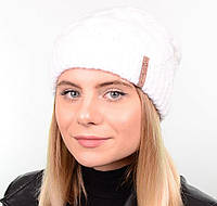 Вязаная женская зимняя шапка на флисе теплая