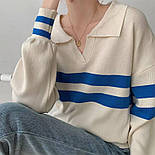 Жіночий вільний светр із коміром поло в смужку (р. 42-46) 91043097, фото 7