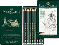 Набор чернографитных карандашей Faber-Castell CASTELL 9000 в метал. коробке 12 шт разных тв. (8В-2Н), 119065