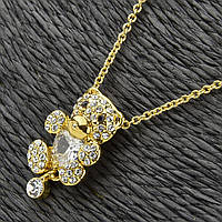 Кулон на ланцюжку золотистого кольору металевий ведмедик із білими кристалами довжина 45 см