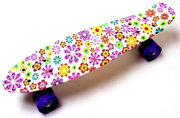 Пені Борд Penny Board 22" Violet Flowers Фіолетові Квіти (Світяться колеса), фото 1