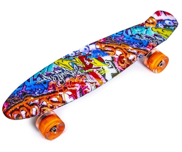 Пені Борд Penny Board 22" Orange Graffiti Жовтогарячі графіті (Світяться колеса), фото 1