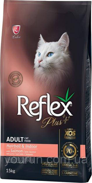 Reflex Plus Adult Cat Hairball Salmon - Сухий корм із лососем для домашніх кішок для виведення вовни 15кг