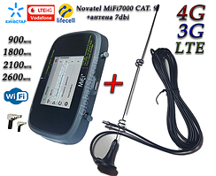 Мобільний модем 4G-LTE+3G Wi-Fi роутер Novatel MiFi 7000 LTE Cat 9 до 450 мб/с (4400mAh)+антена на 7 db магніт